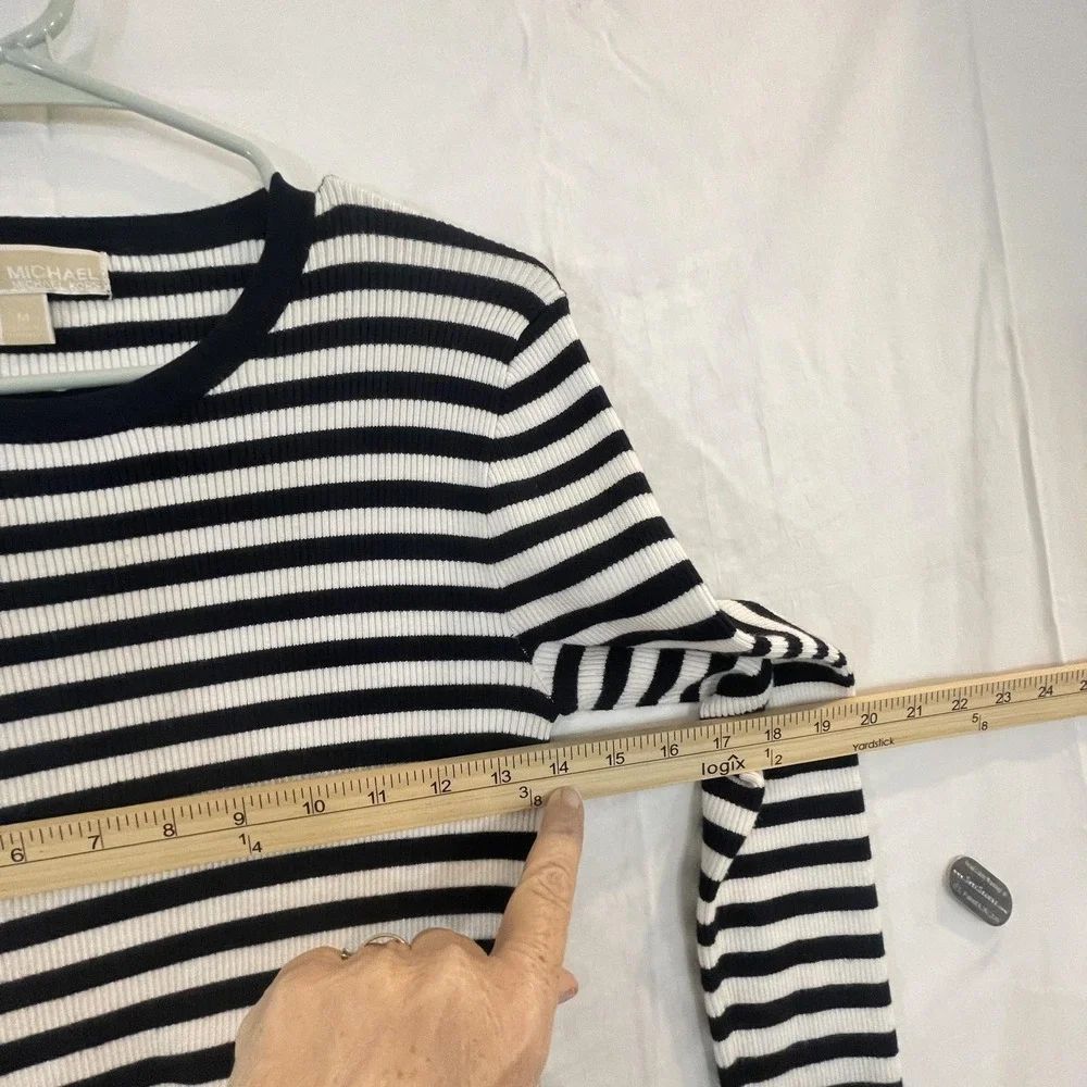 Michael Michael Kors‎ Sweater Womens Medium Black White Ribbed Striped Crewneck